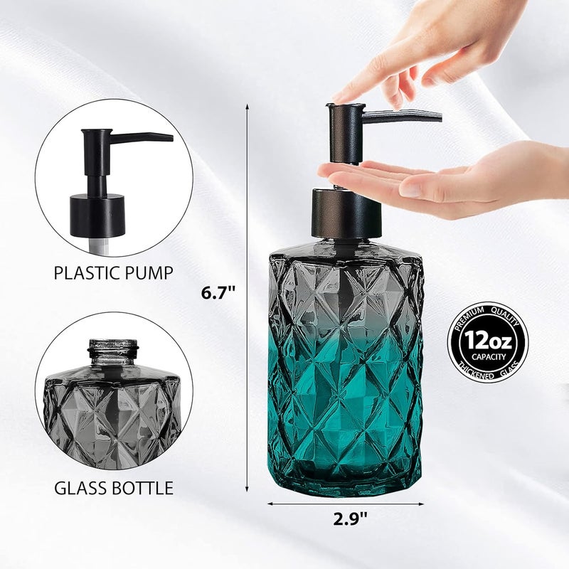 Ulable 11oz Glass Soap Dispenser with Plastic Pump, Clear & Black Diamond Design Refillable Hand Soap Dispenser for Hand Wash and Dish Wash for Dishwashing Liquid, Lotion Shower Gel - Image 2